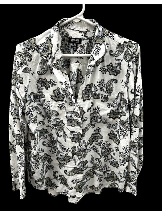 Jones New York Tops - Jones New York Blue & Black Paisley Floral Long Sleeve Button Up Shirt Blouse -